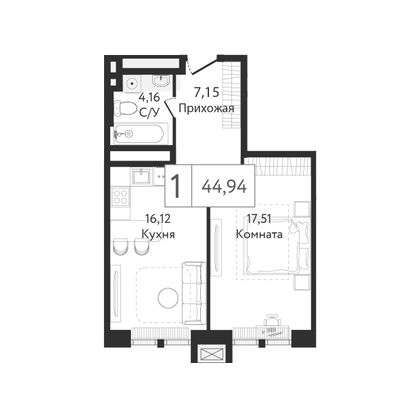 44,9 м², 1-комн. квартира, 13/24 этаж