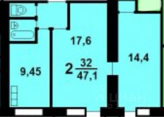 Продажа 2-комнатной квартиры 46,9 м², 2/12 этаж