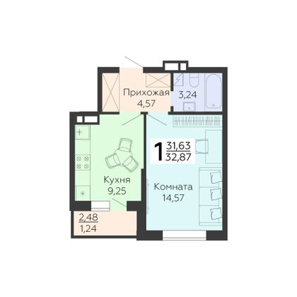 Продажа 1-комнатной квартиры 32,9 м², 13/18 этаж