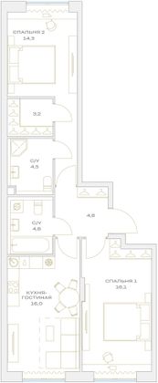 Продажа 2-комнатной квартиры 63,7 м², 2/23 этаж