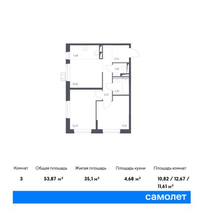 Продажа 3-комнатной квартиры 53,9 м², 2/17 этаж