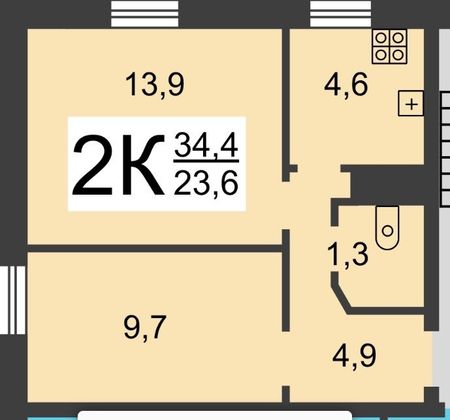 Продажа 2-комнатной квартиры 35 м², 2/2 этаж