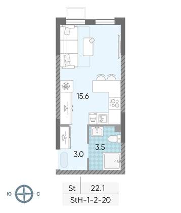 Продажа квартиры-студии 22,1 м², 18/24 этаж