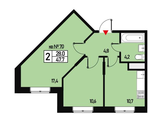 Продажа 2-комнатной квартиры 47 м², 3/3 этаж