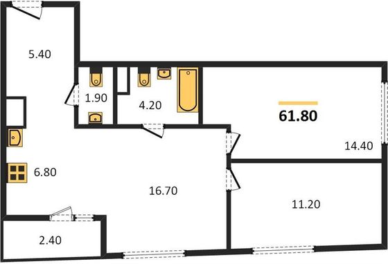 Продажа 2-комнатной квартиры 61,8 м², 2/9 этаж