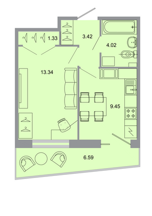 32,8 м², 1-комн. квартира, 7/15 этаж