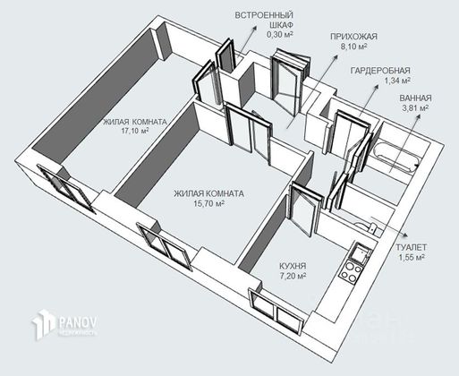 Продажа 2-комнатной квартиры 55,1 м², 4/4 этаж