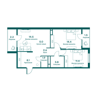 65,7 м², 3-комн. квартира, 4/5 этаж