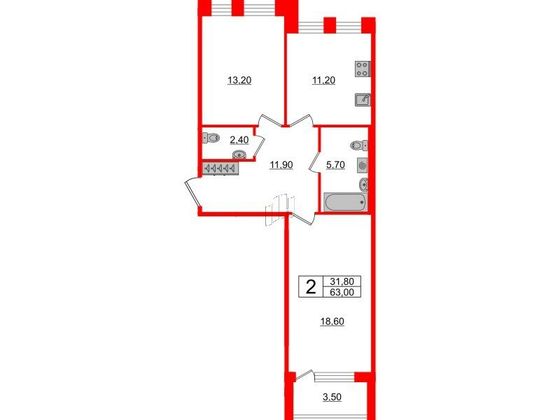 Продажа 2-комнатной квартиры 63 м², 2/10 этаж