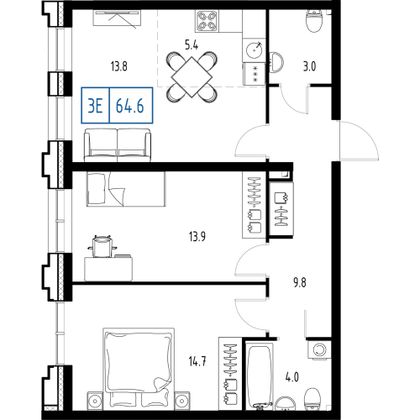 Продажа 3-комнатной квартиры 64,6 м², 9/9 этаж