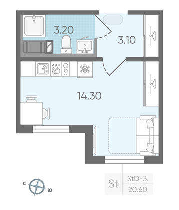 Продажа квартиры-студии 20,6 м², 3/24 этаж