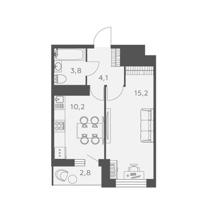 34,7 м², 1-комн. квартира, 24/24 этаж