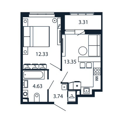 Продажа 1-комнатной квартиры 33,5 м², 2/13 этаж
