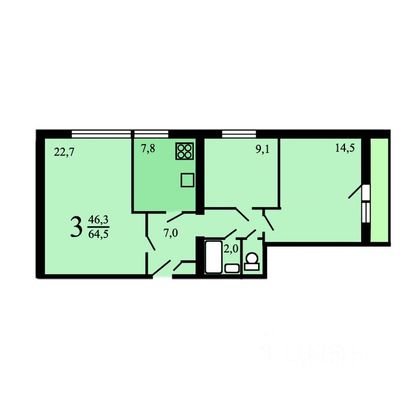 Продажа 3-комнатной квартиры 64,8 м², 16/16 этаж