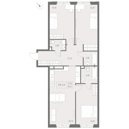 95,3 м², 3-комн. квартира, 13/17 этаж