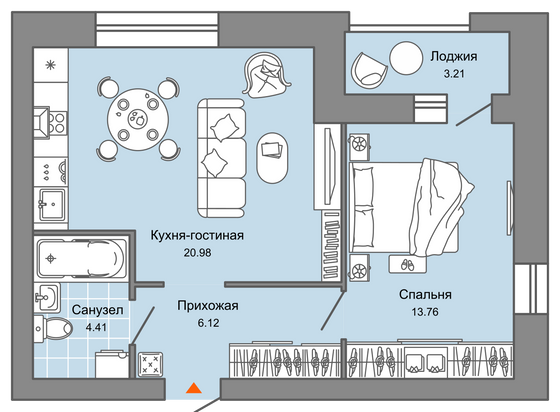 47 м², 2-комн. квартира, 6/7 этаж