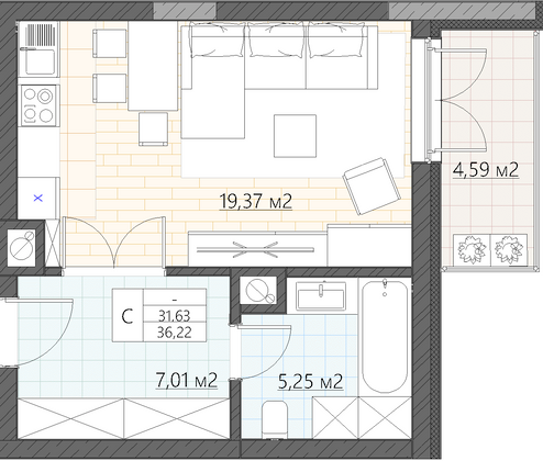 Продажа квартиры со свободной планировкой 36,2 м², 2/5 этаж
