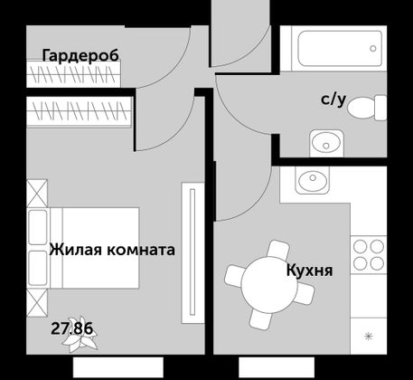 Продажа 1-комнатной квартиры 27,9 м², 3/4 этаж
