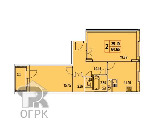 Продажа 2-комнатной квартиры 64 м², 3/5 этаж