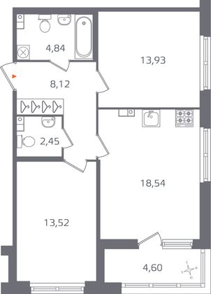 Продажа 2-комнатной квартиры 63,7 м², 2/15 этаж