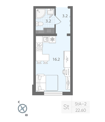 Продажа квартиры-студии 22,6 м², 8/20 этаж