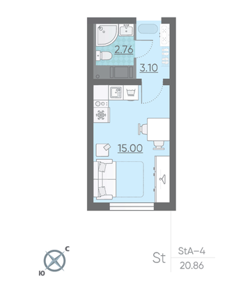 Продажа квартиры-студии 20,9 м², 9/21 этаж