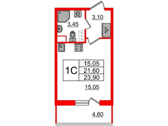 Продажа квартиры-студии 21,6 м², 8/12 этаж