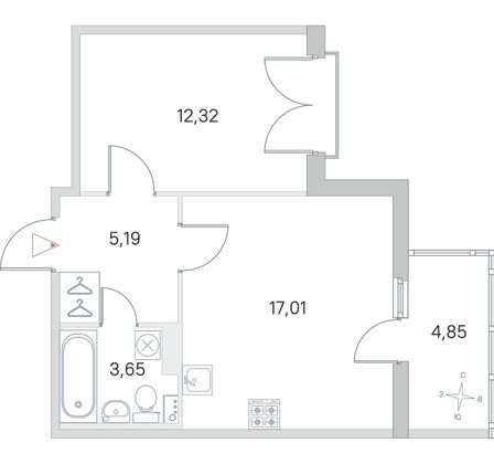 Продажа 1-комнатной квартиры 39,6 м², 3/4 этаж