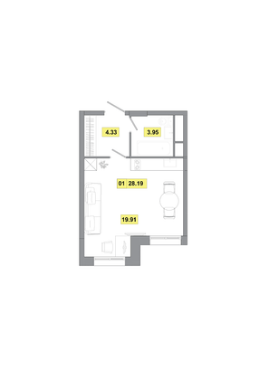 28,2 м², 1-комн. квартира, 4 этаж