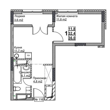 Продажа 1-комнатной квартиры 36 м², 14/24 этаж