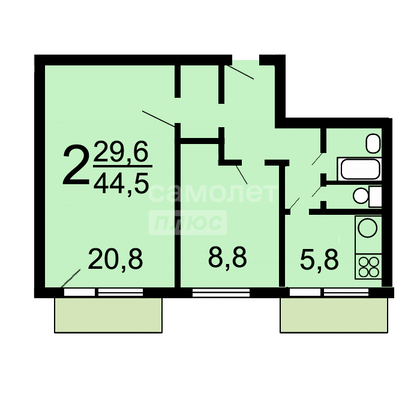 Продажа 2-комнатной квартиры 44,4 м², 7/12 этаж