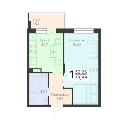 Продажа 1-комнатной квартиры 33,9 м², 14/19 этаж