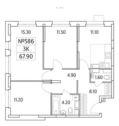 Продажа 3-комнатной квартиры 67,9 м², 12/25 этаж