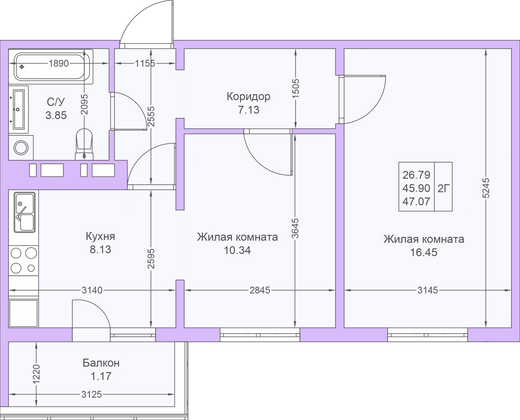 Продажа 2-комнатной квартиры 47,1 м², 17/19 этаж