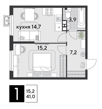 41 м², 1-комн. квартира, 6/9 этаж