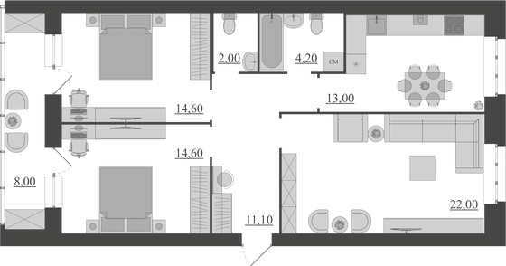 89,5 м², 3-комн. квартира, 1/6 этаж