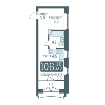 Продажа квартиры-студии 31,6 м², 12/24 этаж