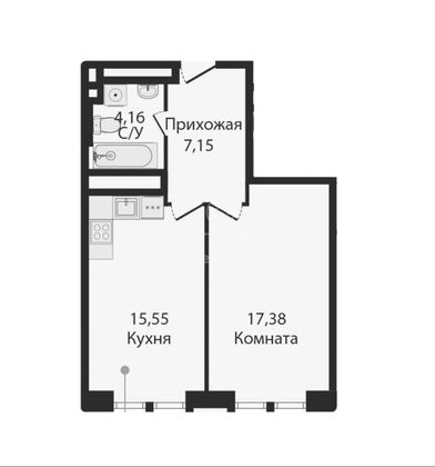 Продажа 1-комнатной квартиры 44,2 м², 2/23 этаж