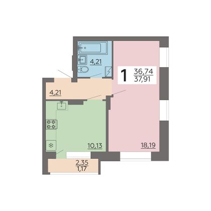 Продажа 1-комнатной квартиры 37,9 м², 19/24 этаж