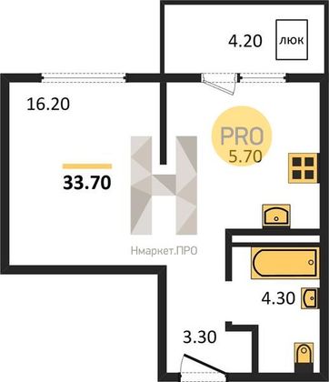 Продажа квартиры-студии 33,7 м², 14/17 этаж