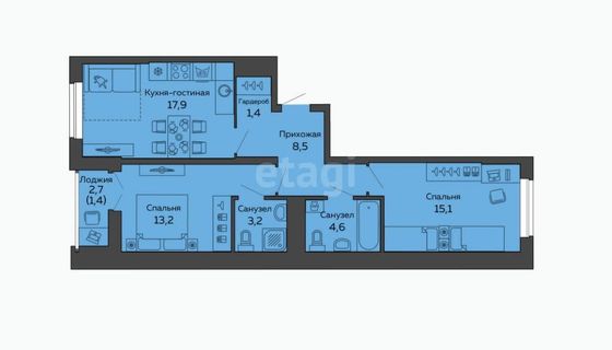 Продажа 2-комнатной квартиры 65 м², 10/25 этаж