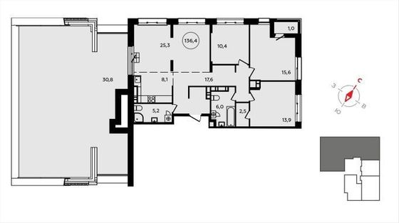 Продажа квартиры-студии 136,4 м², 12/16 этаж