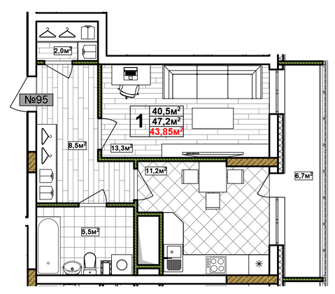 Продажа 1-комнатной квартиры 43,8 м², 17/17 этаж