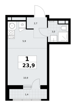 23,9 м², 1-комн. квартира, 5/9 этаж