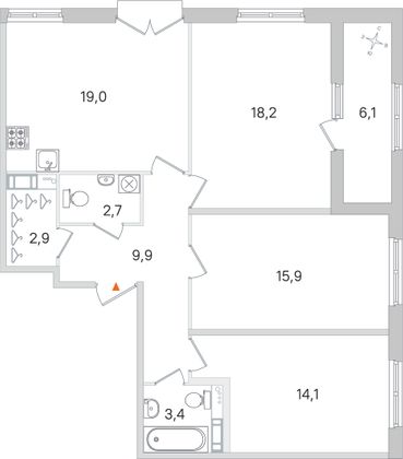 Продажа 3-комнатной квартиры 89,2 м², 2/4 этаж