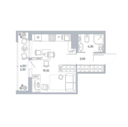 27,3 м², студия, 9/22 этаж