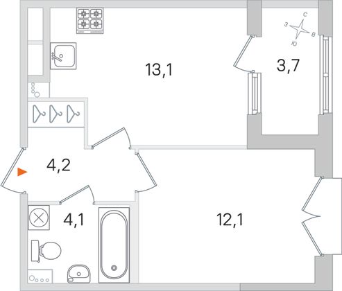 Продажа 1-комнатной квартиры 35,3 м², 2/4 этаж