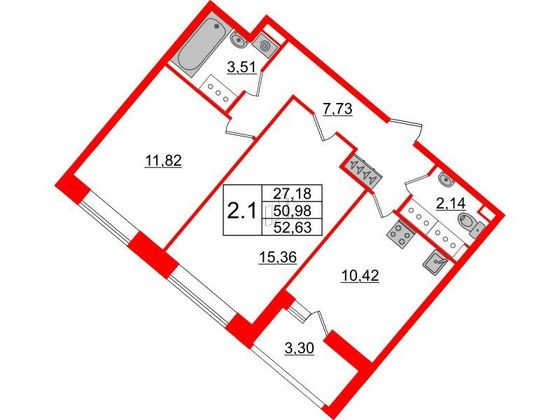 Продажа 2-комнатной квартиры 51 м², 19/21 этаж
