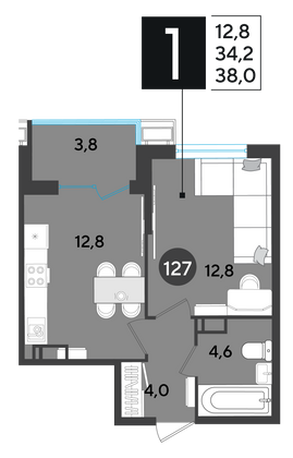 Продажа 1-комнатной квартиры 38 м², 14/18 этаж