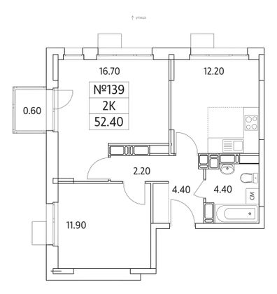 Продажа 2-комнатной квартиры 52,4 м², 22/25 этаж